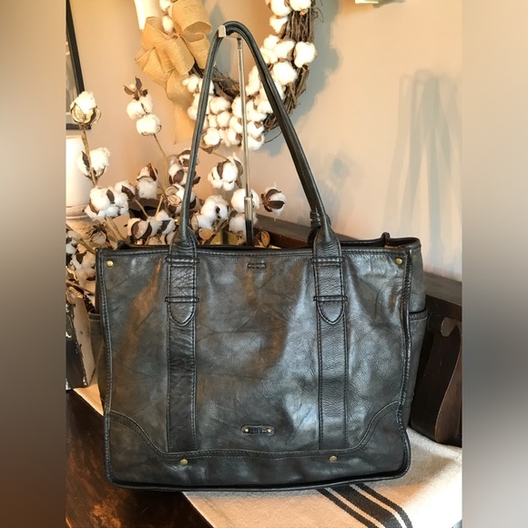 Frye Campus Dakota Leather Marbled Black Tote Shopper Shoulder Bag $378 - Picture 2 of 15